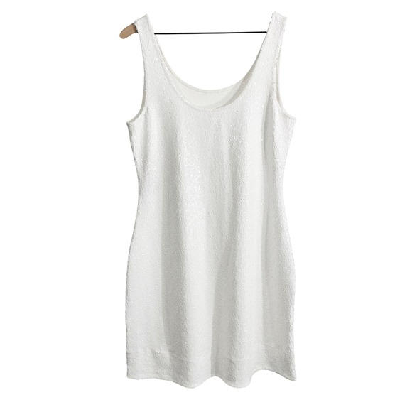 Commando Sequin Throughout Scoop Neck Mini Tank Dress White Large Bridal - Picture 5 of 11